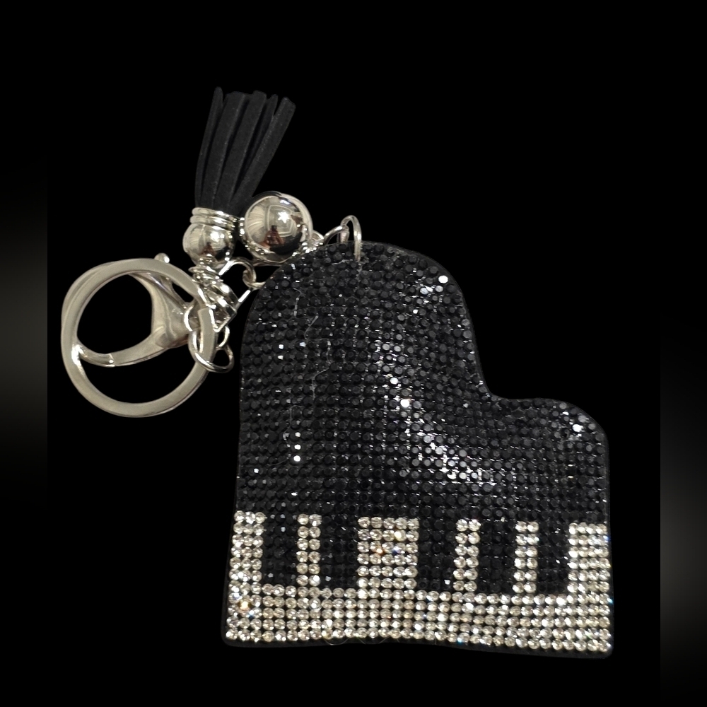 Black and Silver Baby Grand Piano Bag Charm Keychain